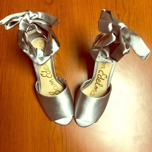 Sam Edelman Silver Satin Lace Up Pumps